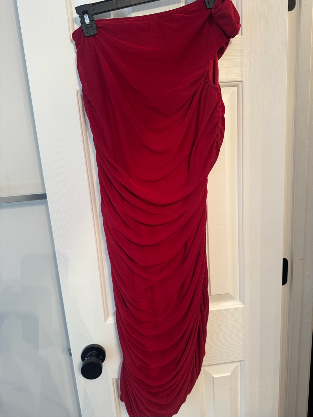 One-Shoulder Ruched Dress in Deep Red - Picture 2 of 5
